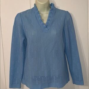 Vtg 60s Cintura baby blue polyester knit top